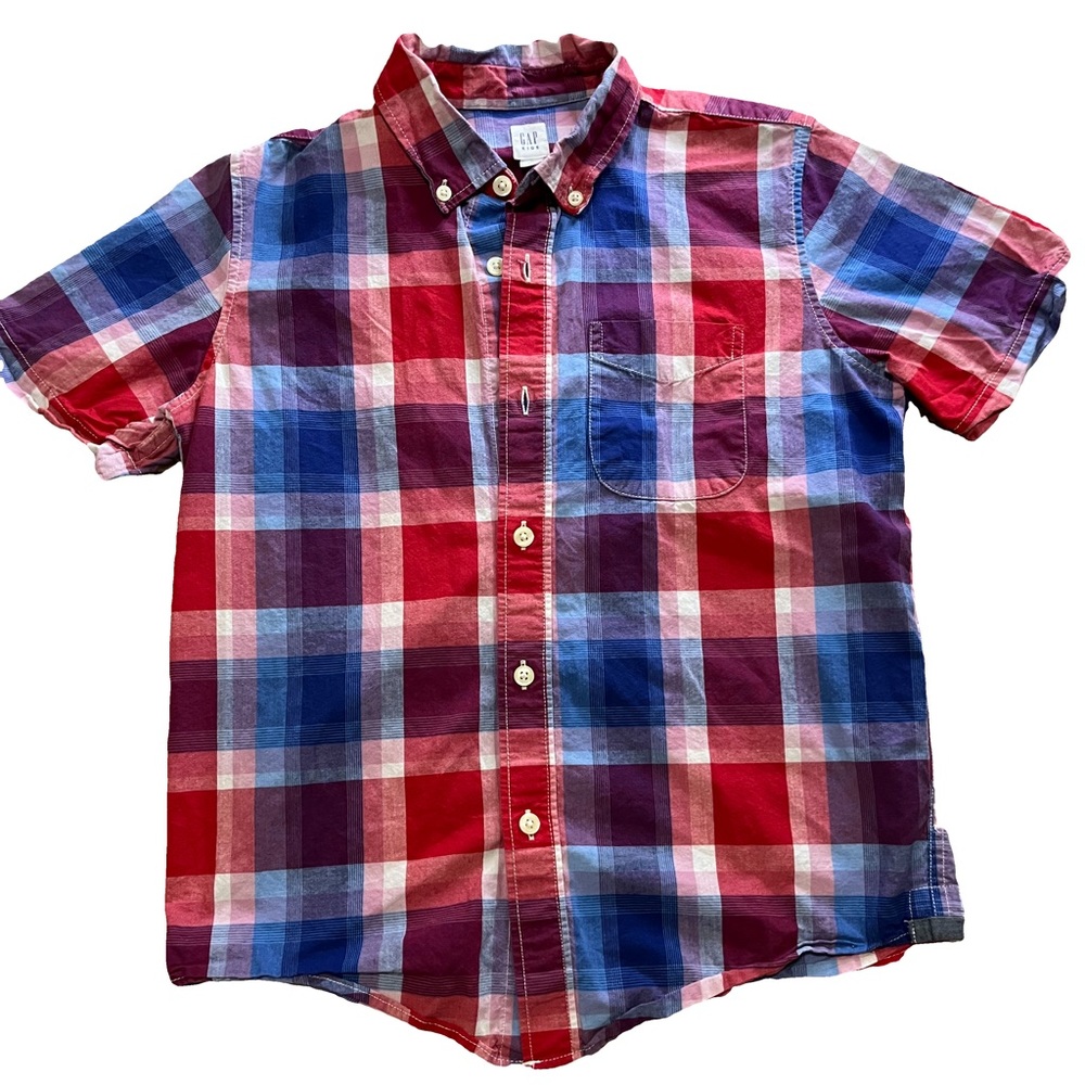 Gap Boys Plaid Button Down Polo Short Sleeve Shirt
